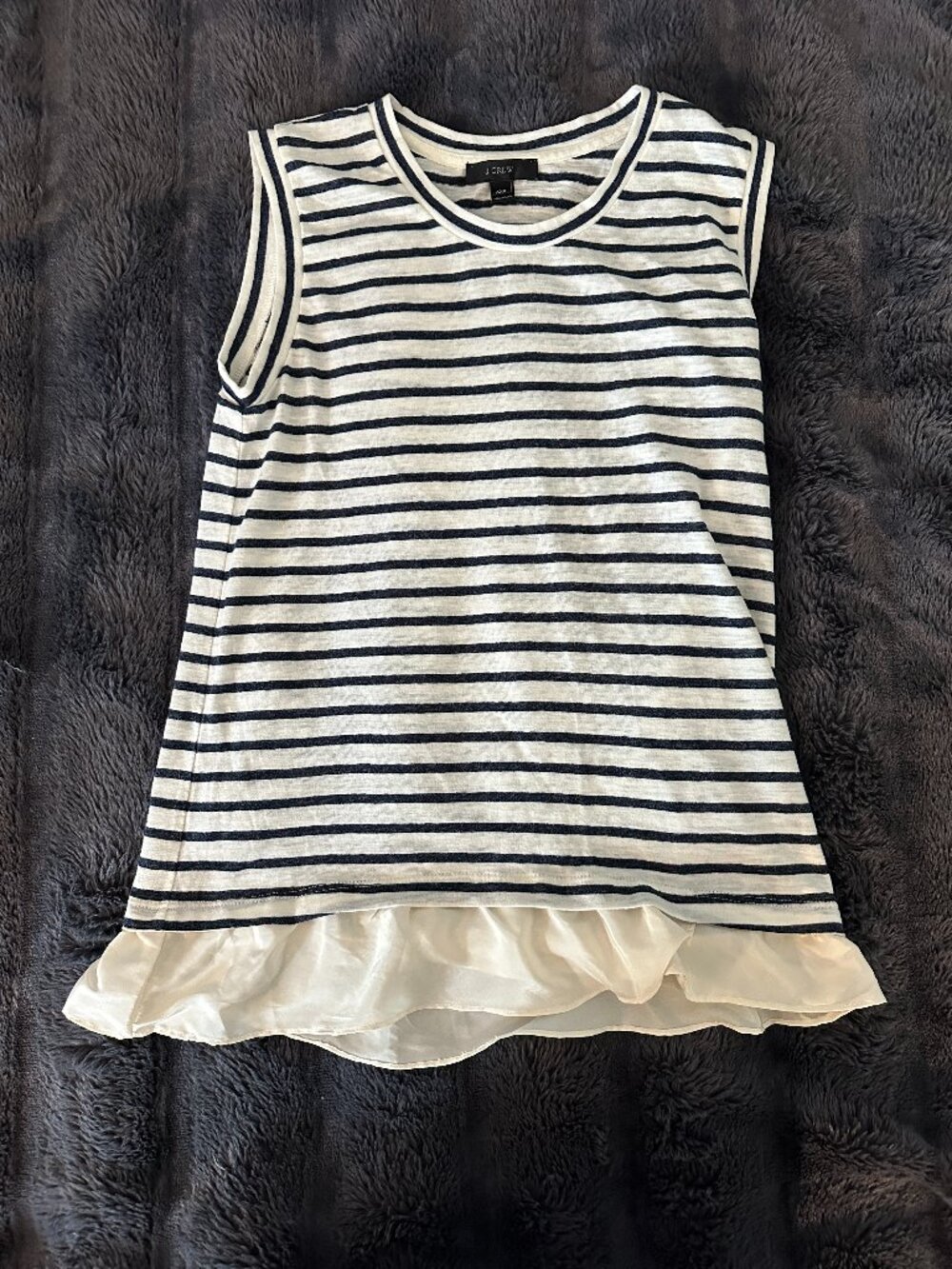 J.Crew Striped Tank Top Ruffle Hem Navy White Sleeveless XXS Feminine Classic
